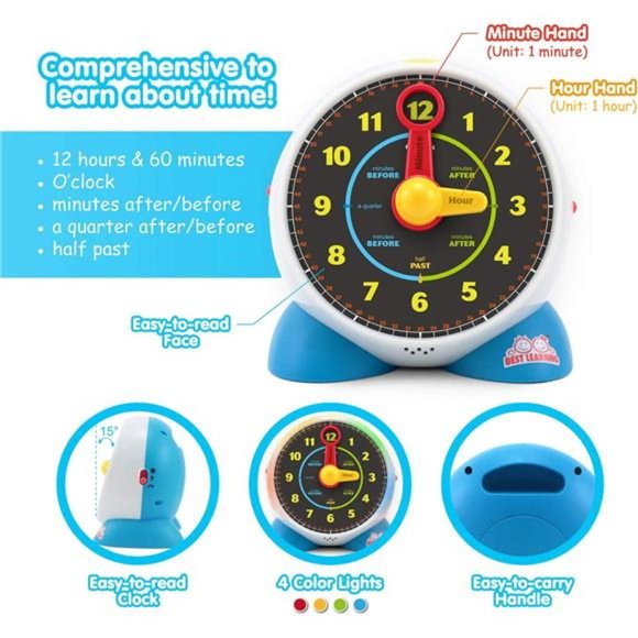 Learning Clock - Educational Talking Learn to Tell Time Teaching Light-Up Toy - Picture 2 of 6